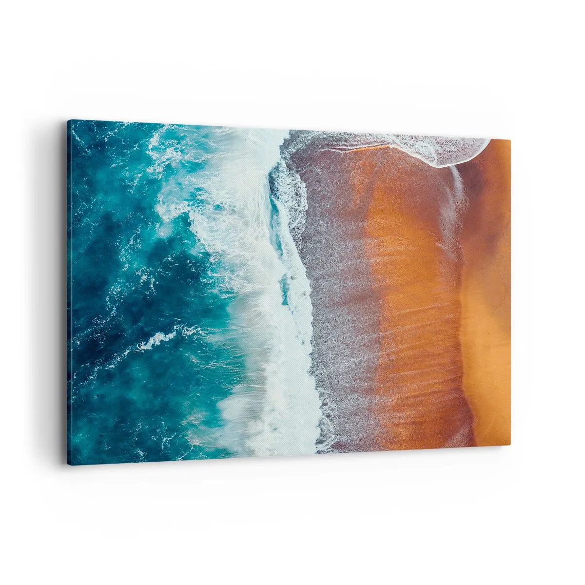 Quadro su tela - Stampe su Tela - Una vista delle onde dell'oceano che si infrangono sulla spiaggia dorata - 120x80cm - Il tocco dell'oceano - Decorazione murale moderna per soggiorno e camera da letto ARTTOR