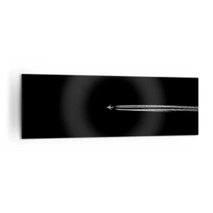 Quadro su tela - Stampe su Tela - Un aereo a reazione con una scia di condensazione visibile su uno sfondo nero - 160x50cm - In un'altra dimensione - Decorazione murale moderna per soggiorno e camera da letto ARTTOR