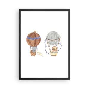 Poster in cornice nera - Simpatici animali in palloncini su sfondo bianco in stile acquerello - 50x70cm - Amici in viaggio - Decorazione murale moderna per soggiorno e camera da letto ARTTOR