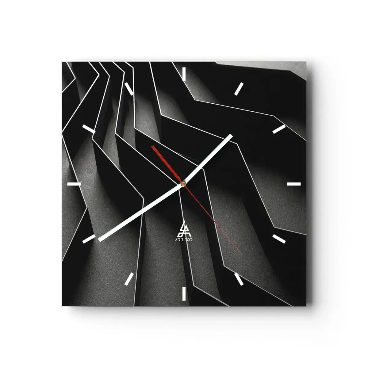 Orologio da parete - Orologio in Vetro - Astrazione in bianco e nero con strutture geometriche - 30x30cm - Ordine tridimensionale - Decorazione murale moderna per soggiorno e camera da letto ARTTOR