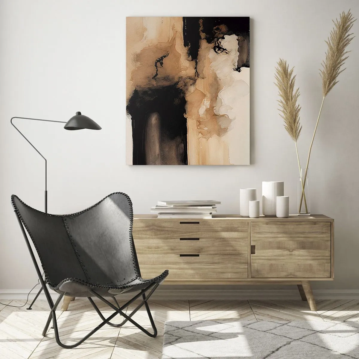 Quadro su vetro - Composizione astratta nei toni del marrone e del nero - 70x100cm - Astrazione intrigante - Decorazione murale moderna per soggiorno e camera da letto ARTTOR