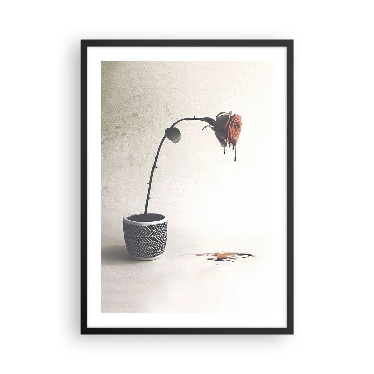 Poster in cornice nera - Una rosa in vaso con un effetto artistico fluido - 50x70cm - Rosa dolorosa - Decorazione murale moderna per soggiorno e camera da letto ARTTOR