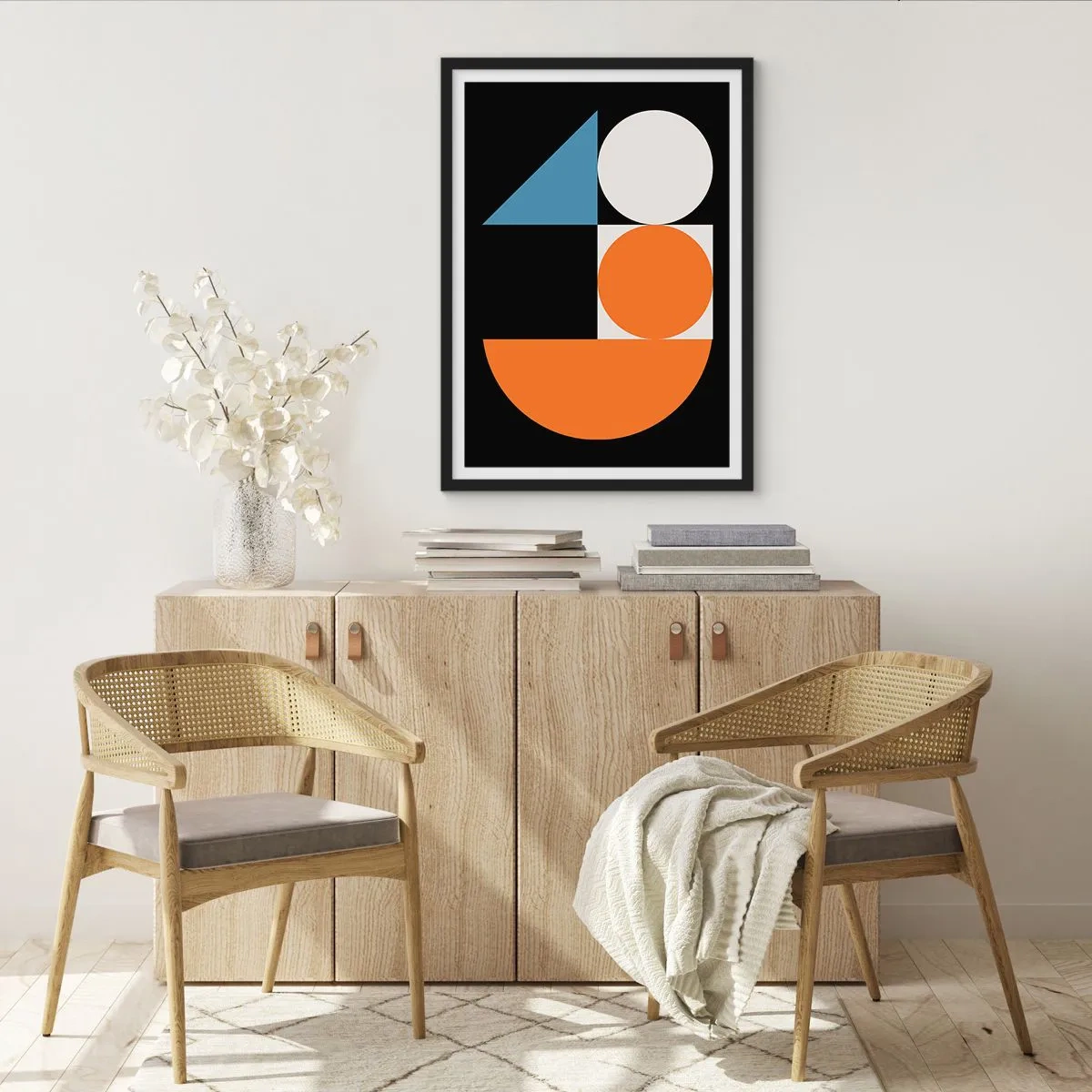 Poster in cornice nera - Motivo geometrico moderno con cerchi, triangoli e semicerchi - 50x70cm - Composizione di figure - Decorazione murale moderna per soggiorno e camera da letto ARTTOR