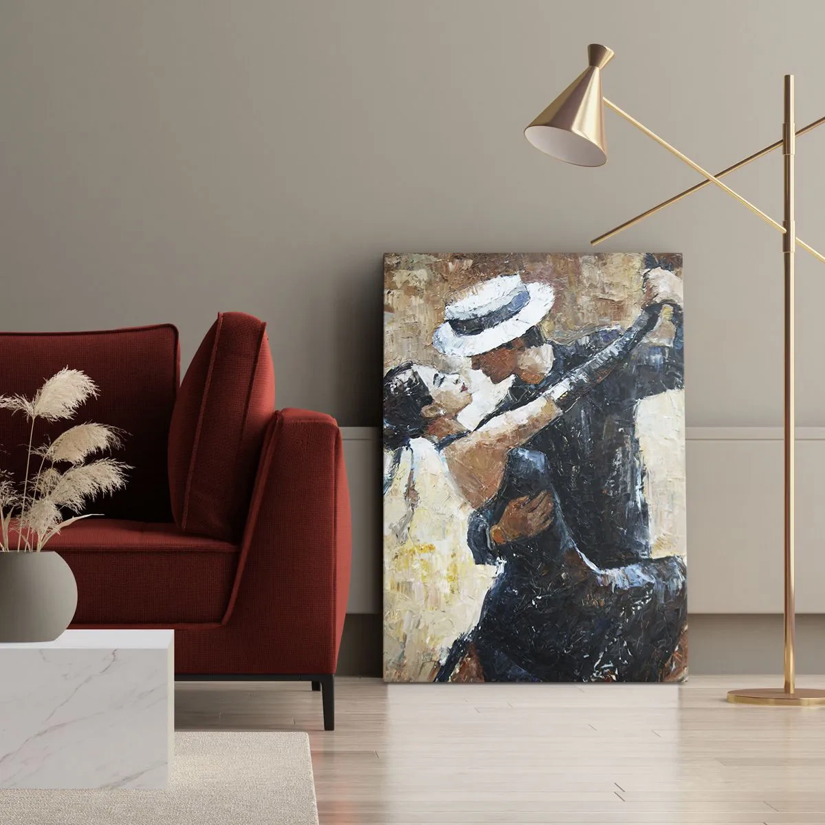 Quadro su tela - Stampe su Tela - Una coppia che balla il tango in uno stile romantico ed elegante - 80x120cm - Alla Rodolfo Valentino - Decorazione murale moderna per soggiorno e camera da letto ARTTOR