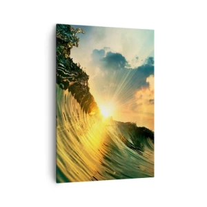 Quadro su tela - Stampe su Tela - Un'onda con il sole al tramonto e le nuvole illuminate - 70x100cm - Surfista, dove sei? - Decorazione murale moderna per soggiorno e camera da letto ARTTOR