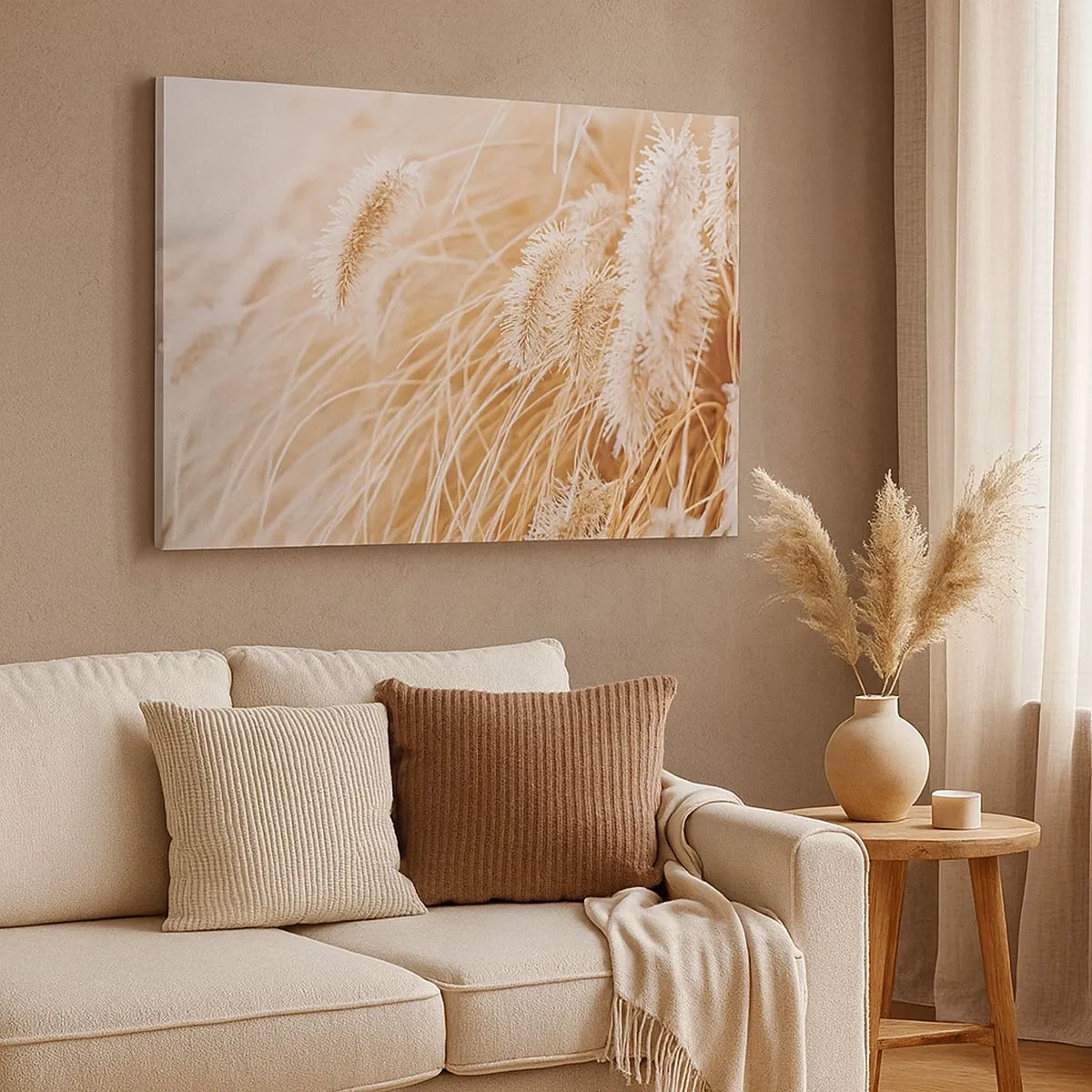 Quadro su tela - Stampe su Tela - Primo piano di erbe dorate e delicate alla luce del sole - 70x50cm - Il fruscio dorato dell'erba - Decorazione murale moderna per soggiorno e camera da letto ARTTOR