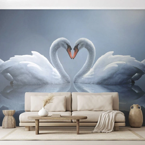 Fotomurali Premium Canvas - Due cigni formano un cuore su una superficie calma dell'acqua - 100x70cm - Il tempo dell'amore - Decorazione murale moderna per soggiorno e camera da letto ARTTOR