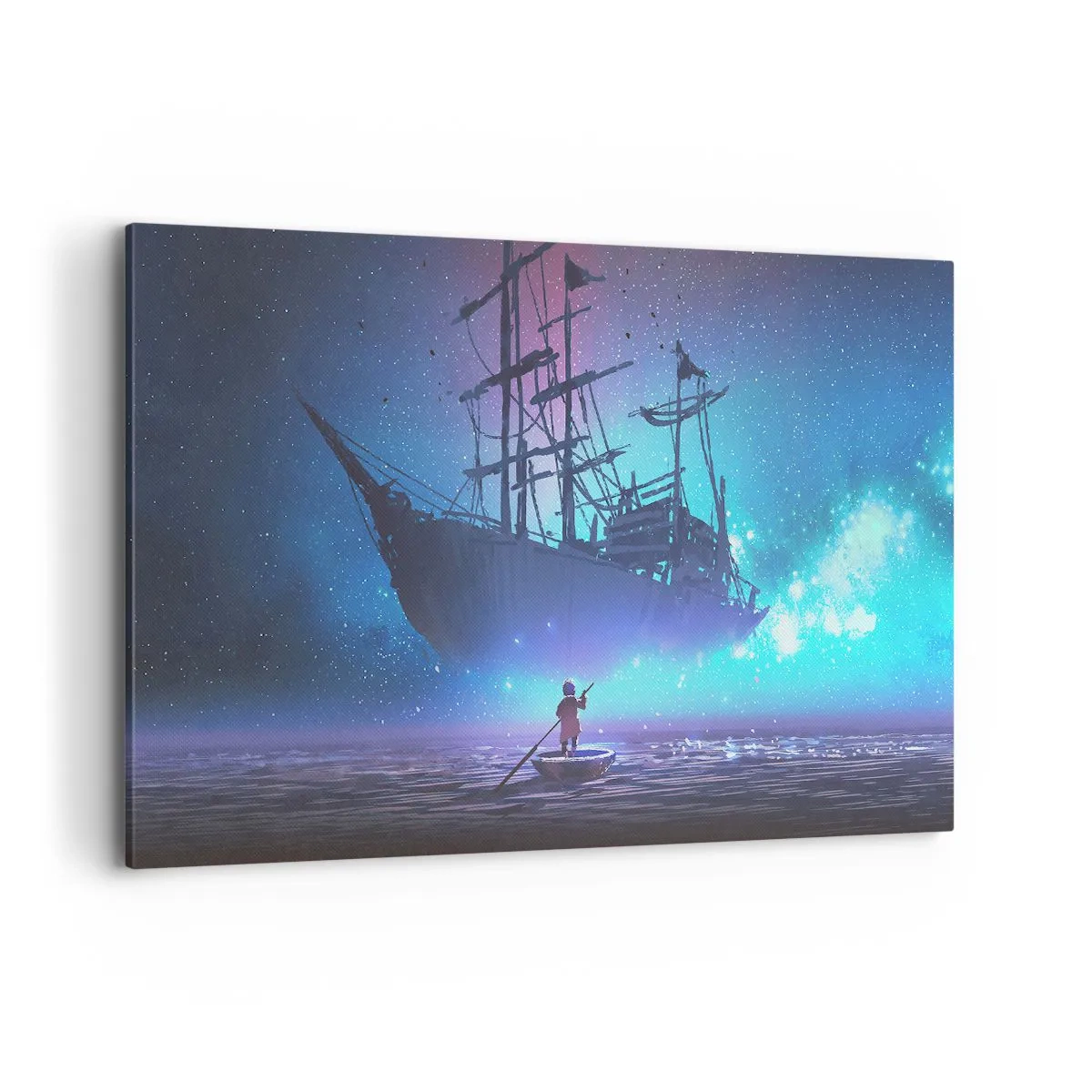Quadro su tela - Stampe su Tela - Una nave fantastica contro il cielo stellato - 120x80cm - Incontro con il mito del mare - Decorazione murale moderna per soggiorno e camera da letto ARTTOR
