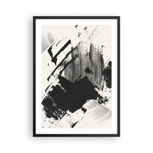 Poster in cornice nera - Pennellate astratte in bianco e nero - 50x70cm - Astrazione: espressione di nero - Decorazione murale moderna per soggiorno e camera da letto ARTTOR