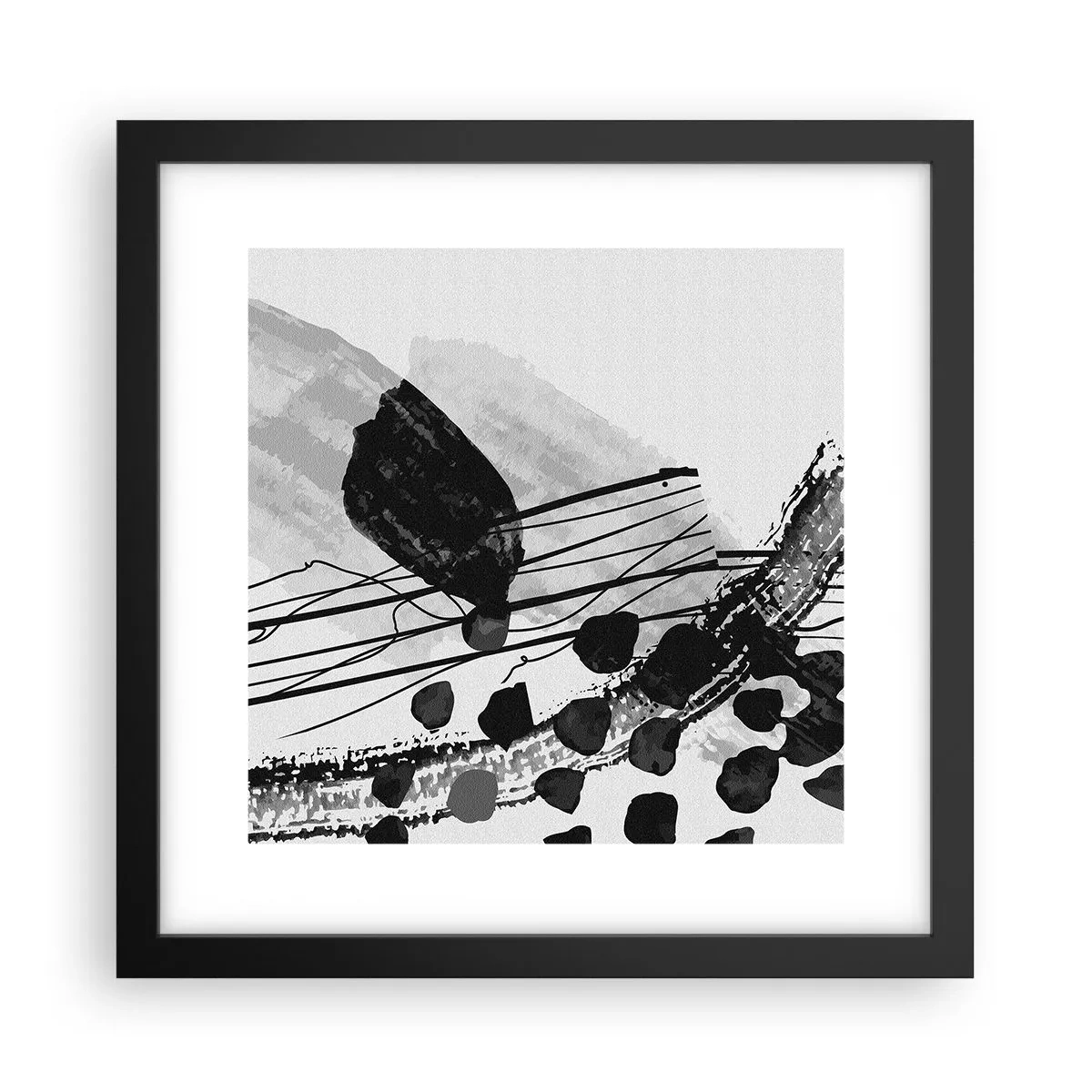 Poster in cornice nera - Astrazione organica in bianco e nero - 30x30 cm