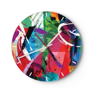 Orologio da parete - Orologio in Vetro - Un motivo astratto con colori intensi e linee dinamiche. - 30x30cm - Veloce, vivo e saltellante - Decorazione murale moderna per soggiorno, cucina e camera da letto ARTTOR