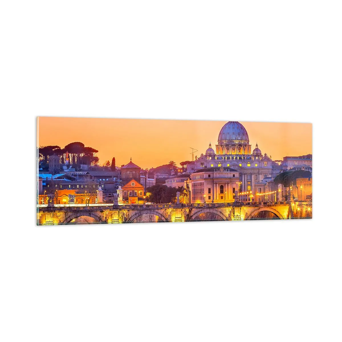Quadro su vetro - Tramonto sulla Città Eterna - 90x30 cm