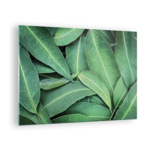 Quadro su vetro - Primo piano di foglie verdi disposte a strati - 70x50cm - Succosi e freschi - Decorazione murale moderna per soggiorno e camera da letto ARTTOR