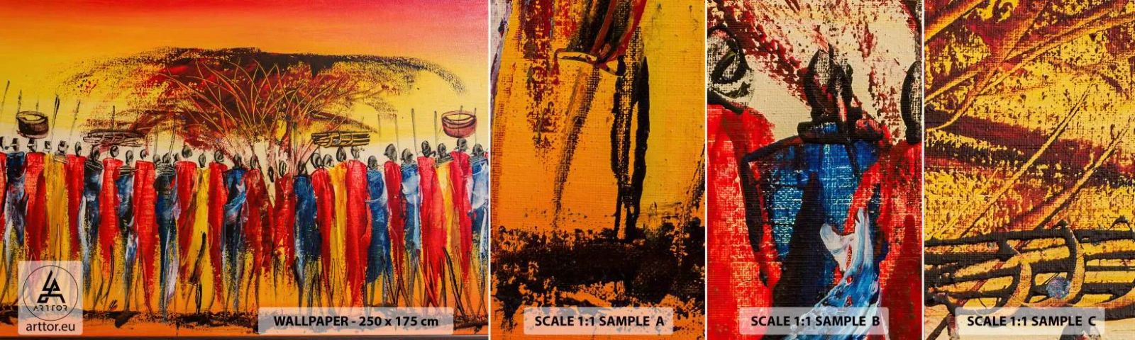 Campione Di Fotomurale Standard Eco - Al suono dei tam tam - Pezzo, Persone, Africa - 100x30 cm