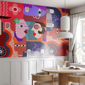 Fotomurali Premium Sand - Una composizione astratta colorata ispirata al cubismo - 100x70cm - Faccia a faccia - Decorazione murale moderna per soggiorno e camera da letto ARTTOR