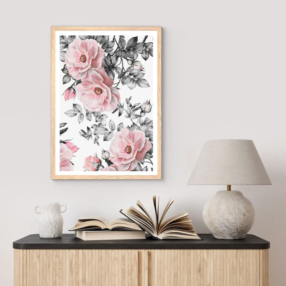 Poster in cornice rovere chiaro - Perdersi tra le rose - 70x100 cm
