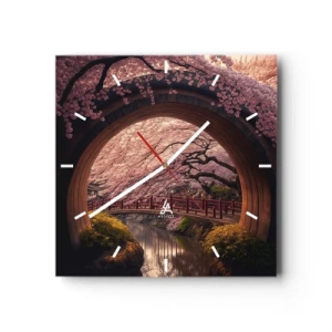 Orologio da parete - Orologio in Vetro - Un ponte tradizionale giapponese circondato da fiori di ciliegio - 30x30cm - Primavera giapponese - Decorazione murale moderna per soggiorno e camera da letto ARTTOR