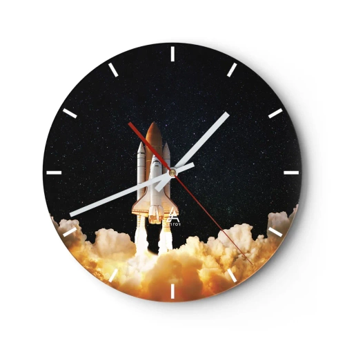 Orologio da parete - Orologio in Vetro - Il lancio di un razzo spaziale sullo sfondo di un cielo stellato - 30x30cm - Ad astra! - Decorazione murale moderna per soggiorno, cucina e camera da letto ARTTOR