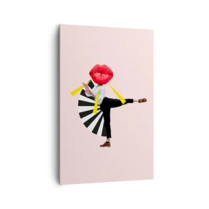 Quadro su tela - Stampe su Tela - Figura surrealista con bocca ed elementi geometrici - 80x120cm - Pop-art surrealistica - Decorazione murale moderna per soggiorno e camera da letto ARTTOR