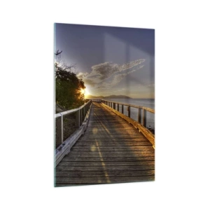 Quadro su vetro - Un molo di legno conduce verso il tramonto sull'acqua - 70x100cm - Incamminarsi sempre verso il sole - Decorazione murale moderna per soggiorno e camera da letto ARTTOR