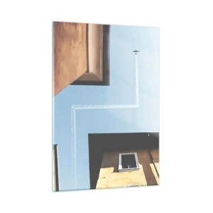 Quadro su vetro - Un aereo sopra la città visto da un cortile tra case popolari - 50x70cm - Sopra il labirinto urbano - Decorazione murale moderna per soggiorno e camera da letto ARTTOR