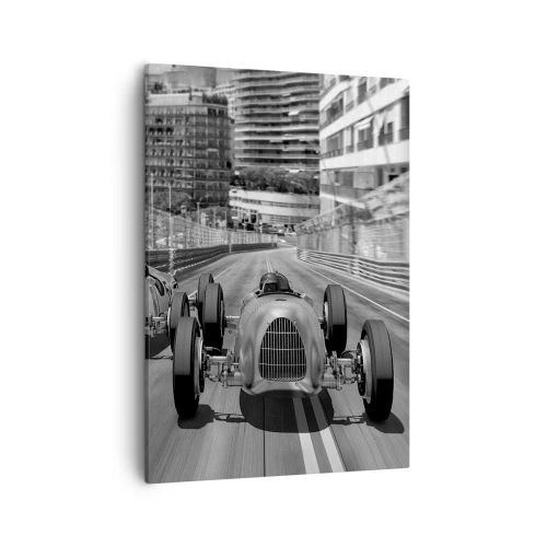Quadro su tela - Stampe su Tela - Scena di gara automobilistica retrò monocromatica - 50x70cm - Tanto tempo fa a Montecarlo - Decorazione murale moderna per soggiorno e camera da letto ARTTOR