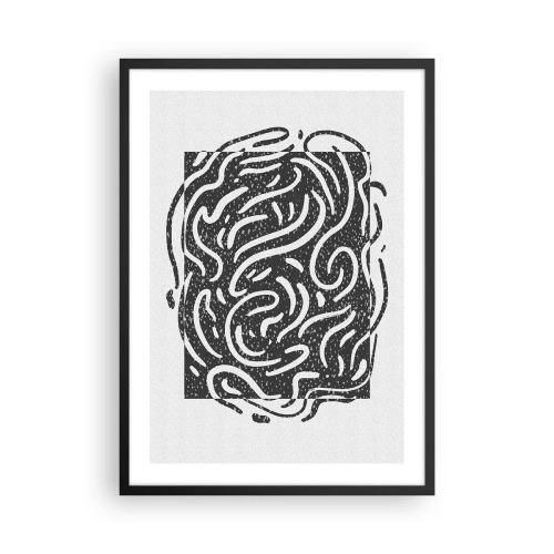 Poster in cornice nera - Composizione astratta con linee e forme dinamiche in bianco e nero. - 50x70cm - Astrazione: la danza della gioia - Decorazione murale moderna per soggiorno e camera da letto ARTTOR
