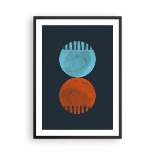 Poster in cornice nera - Due cerchi: blu e arancione su sfondo blu navy - 50x70cm - Solo geometria? - Decorazione murale moderna per soggiorno e camera da letto ARTTOR