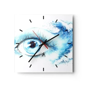 Orologio da parete - Orologio in Vetro - Acquerello artistico di un occhio con un'onda dinamica - 30x30cm - Immergersi nell'azzurro dello sguardo - Decorazione murale moderna per soggiorno e camera da letto ARTTOR
