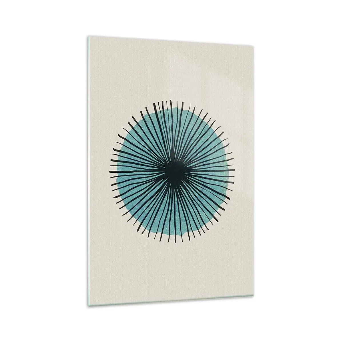 Quadro su vetro - Forma circolare astratta con raggi blu - 80x120cm - Radiosamente nel blu - Decorazione murale moderna per soggiorno e camera da letto ARTTOR