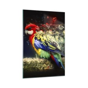 Quadro su vetro - Un pappagallo dai colori vivaci su uno sfondo di effetti di luce - 70x100cm - Messaggero di luce - Decorazione murale moderna per soggiorno e camera da letto ARTTOR