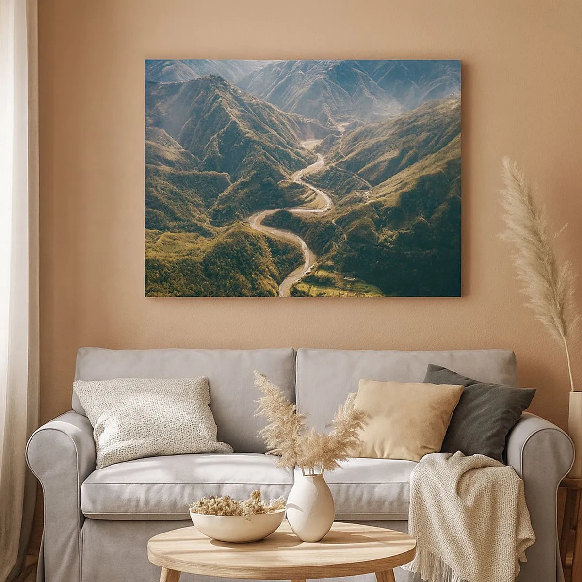 Quadro su tela - Stampe su Tela - Un paesaggio montano con una strada tortuosa tra verdi colline - 70x50cm - Direttamente dal cuore dei monti - Decorazione murale moderna per soggiorno e camera da letto ARTTOR