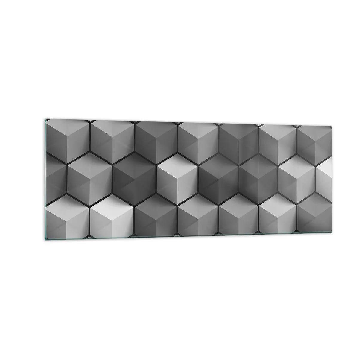 Quadro su vetro - Composizione geometrica di cubi nelle tonalità del grigio e del nero - 140x50cm - Puzzle cubista - Decorazione murale moderna per soggiorno e camera da letto ARTTOR