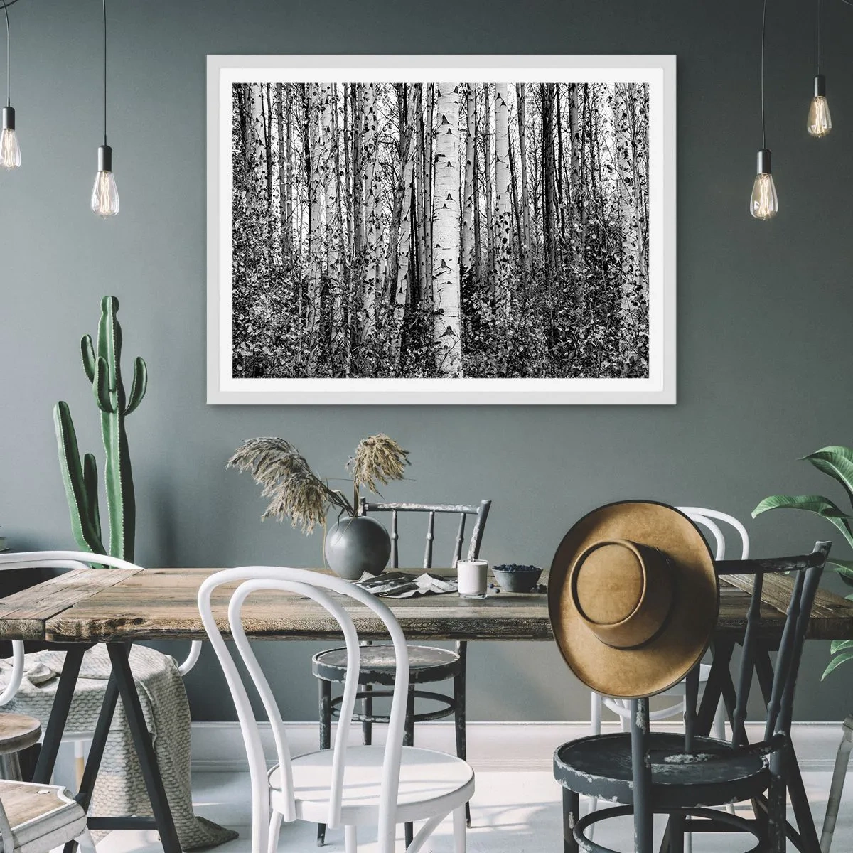 Poster in cornice bianca - Colonnato di betulle - 100x70 cm