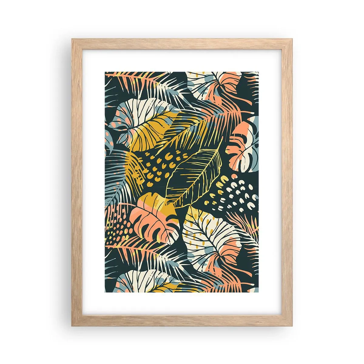 Poster in cornice rovere chiaro - Fantasia di foglie - 30x40 cm