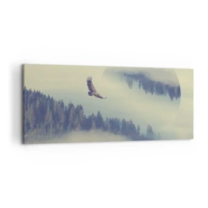 Quadro su tela - Stampe su Tela - Un'aquila in volo sullo sfondo di montagne nebbiose con un motivo circolare artistico - 120x50cm - Ho visto l'ombra dell'aquila - Decorazione murale moderna per soggiorno e camera da letto ARTTOR