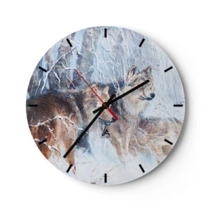 Orologio da parete - Orologio in Vetro - Un lupo in un paesaggio invernale, circondato da alberi innevati - 30x30cm - Attenzione! In arrivo... - Decorazione murale moderna per soggiorno, cucina e camera da letto ARTTOR
