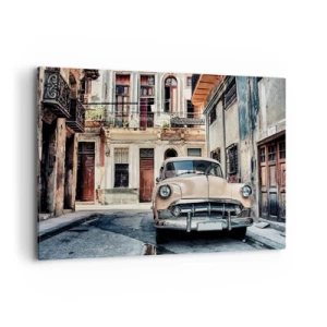 Quadro su tela - Stampe su Tela - Un'auto d'epoca sullo sfondo dell'architettura urbana - 120x80cm - Siesta all'Avana - Decorazione murale moderna per soggiorno e camera da letto ARTTOR