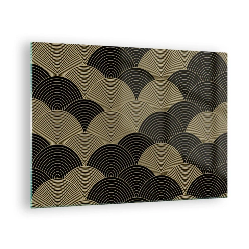 Quadro su vetro - Semicerchi dorati in un motivo giapponese regolare - 70x50cm - Unità nella molteplicità - Decorazione murale moderna per soggiorno e camera da letto ARTTOR