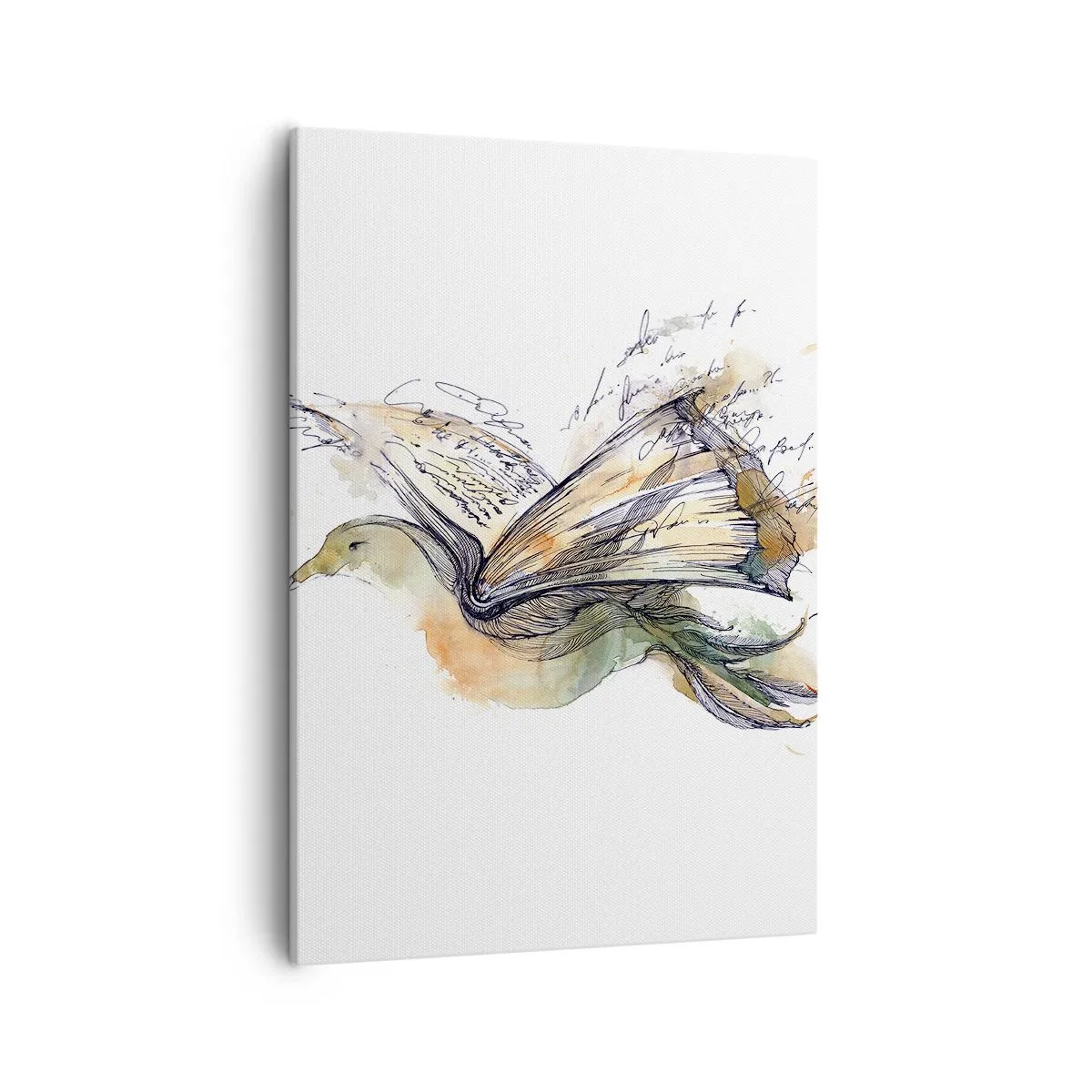Quadro su tela - Stampe su Tela - Dipinto artistico ad acquerello di un uccello con un libro come ali - 50x70cm - Sulle ali della poesia - Decorazione murale moderna per soggiorno e camera da letto ARTTOR