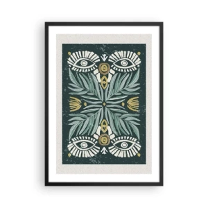 Poster in cornice nera - Motivo simmetrico con foglie e occhi su sfondo scuro - 50x70cm - Geometrie di arte popolare - Decorazione murale moderna per soggiorno e camera da letto ARTTOR