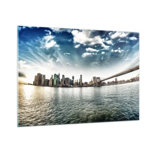 Quadro su vetro - Panorama di New York City con il ponte di Brooklyn - 100x70cm - L'isola di vetro - Decorazione murale moderna per soggiorno e camera da letto ARTTOR