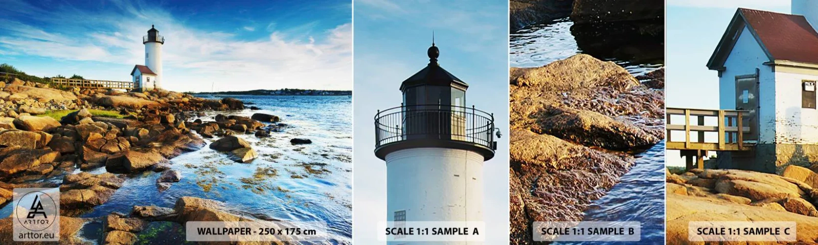 Campione Di Fotomurale Standard Eco - Tornate sani e salvi, vi aspetto - Paesaggio, Faro, oceano Atlantico - 100x30 cm