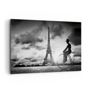 Quadro su tela - Stampe su Tela - Immagine in bianco e nero di una bicicletta retrò con la Torre Eiffel sullo sfondo - 120x80cm - Nostalgia della Belle Epoque - Decorazione murale moderna per soggiorno e camera da letto ARTTOR