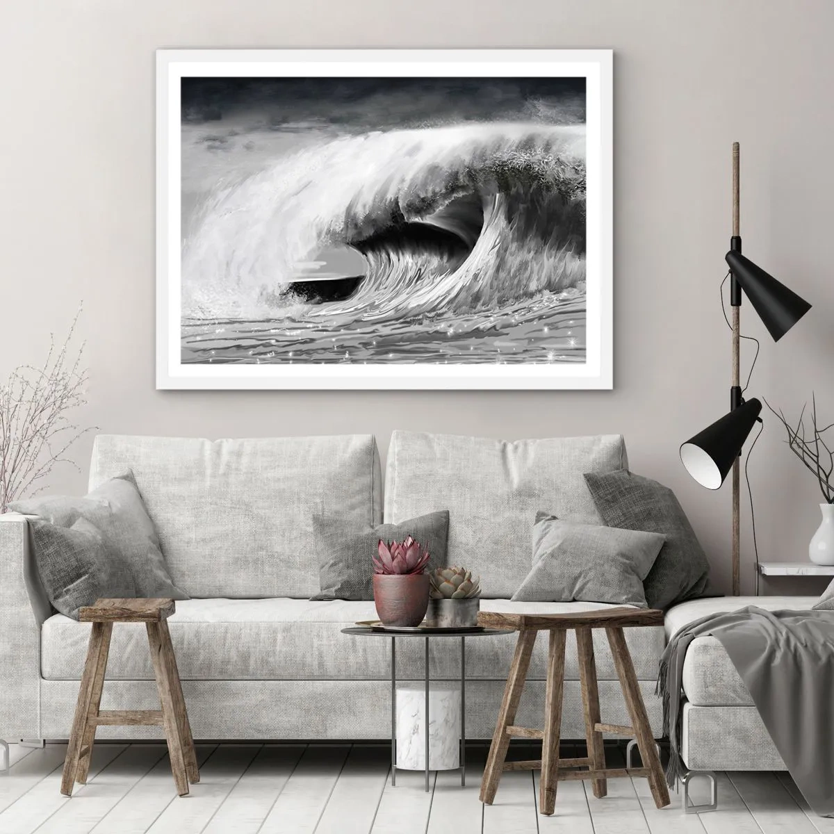 Poster in cornice bianca - La furia dell'oceano - 40x30 cm