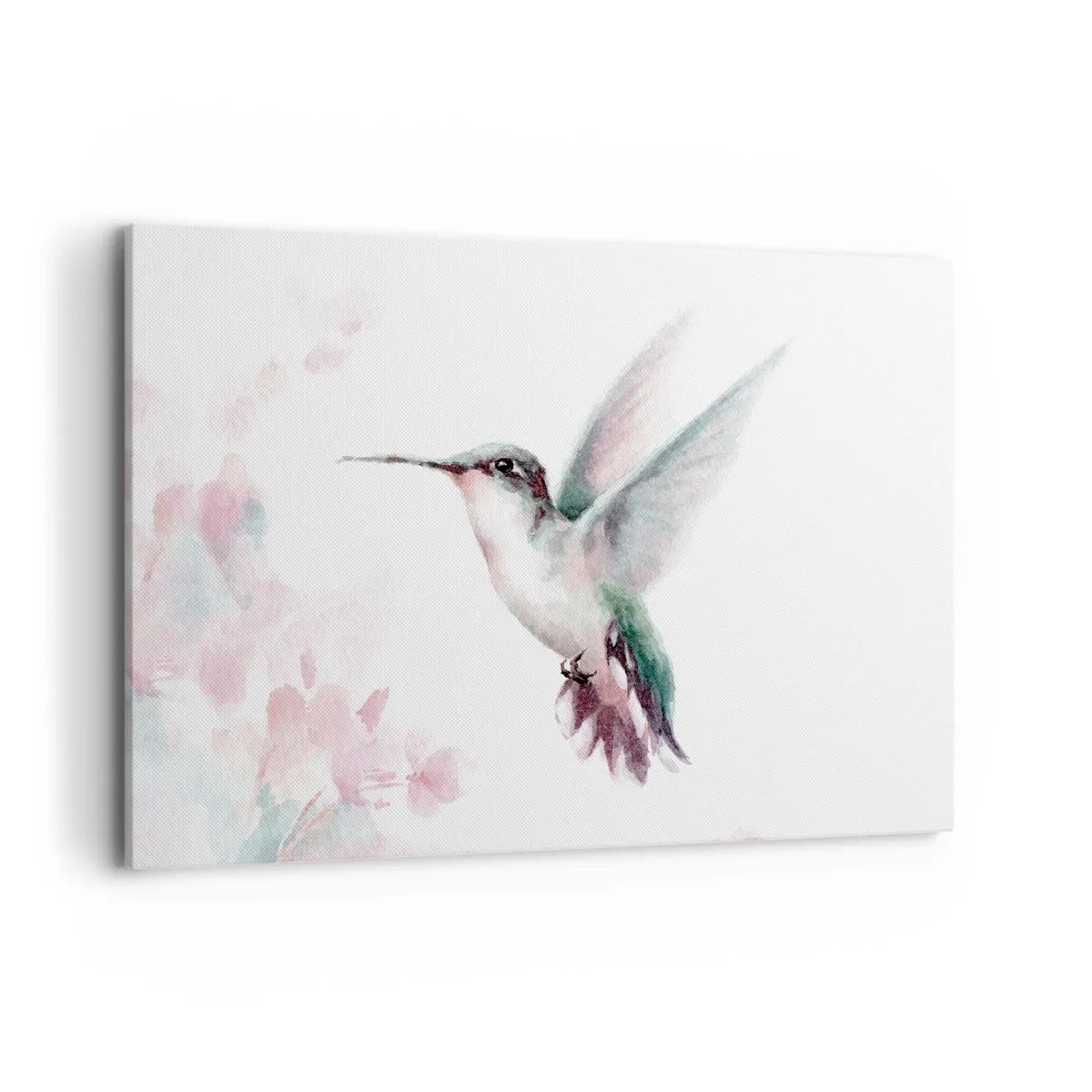 Quadro su tela - Stampe su Tela - Un colibrì dai delicati colori pastello su uno sfondo di fiori - 100x70cm - Battito immobile - Decorazione murale moderna per soggiorno e camera da letto ARTTOR