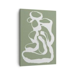 Quadro su tela - Stampe su Tela - Forme organiche in bianco su sfondo verde - 50x70cm - Il richiamo dello spazio - Decorazione murale moderna per soggiorno e camera da letto ARTTOR