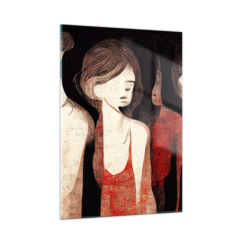 Quadro su vetro - Silhouette femminili astratte in rosso su sfondo nero - 50x70cm - Madonne nell'oscurità - Decorazione murale moderna per soggiorno e camera da letto ARTTOR