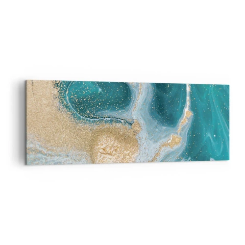 Quadro su tela - Stampe su Tela - Vortice astratto nei toni del turchese e dell'oro - 140x50cm - Vortice di oro e turchese - Decorazione murale moderna per soggiorno e camera da letto ARTTOR