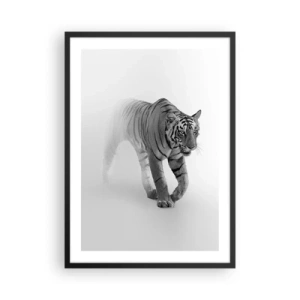 Poster in cornice nera - Una tigre bianca e nera che emerge dalla nebbia - 50x70cm - Incantato nella nebbia - Decorazione murale moderna per soggiorno e camera da letto ARTTOR